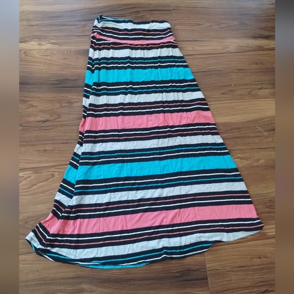 Merona Women XS A Line Maxi Stretch StripePull On Roll sides Colorful boho skirt - Picture 3 of 10